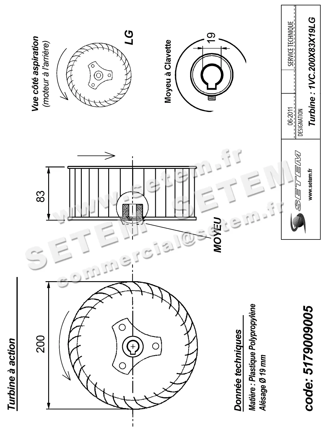 5179009005-TURBINE PLASTIFER 1VC.200X83X19LG POLYPROPYLENE GRIS 2