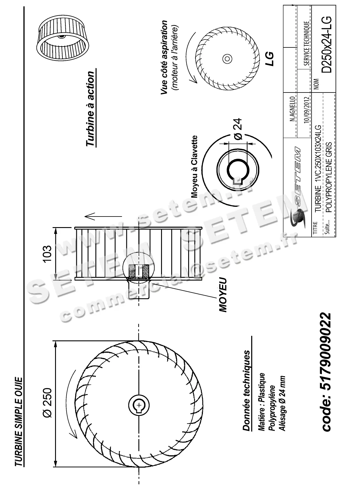 5179009022-TURBINE PLASTIFER 1VC.250X103X24LG POLYPROPYLENE GRIS 2