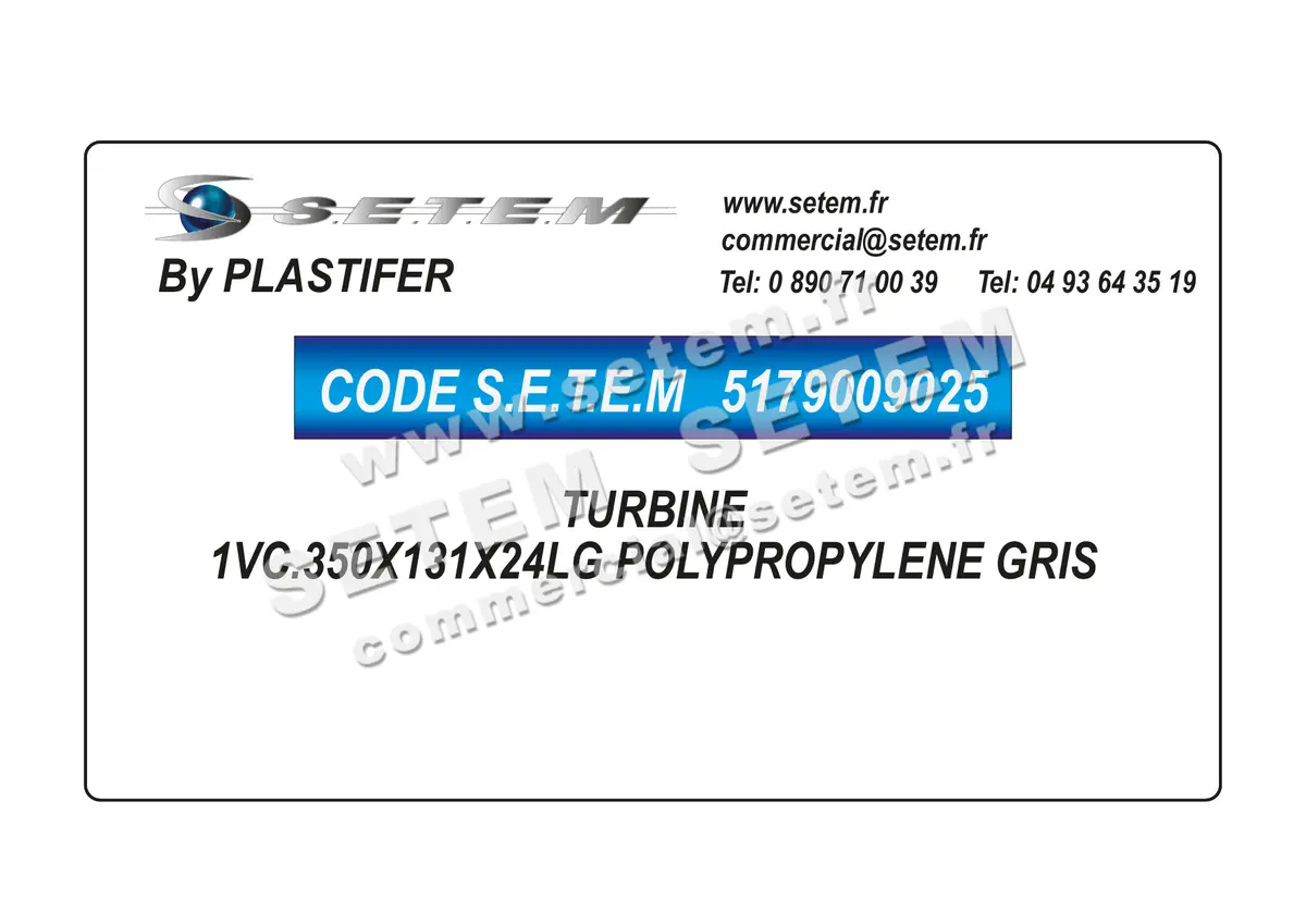 5179009025-TURBINE PLASTIFER 1VC.350X131X24LG POLYPROPYLENE GRIS