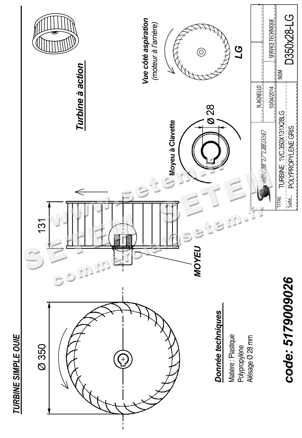 5179009026-TURBINE PLASTIFER 1VC.350X131X28LG POLYPROPYLENE GRIS 2