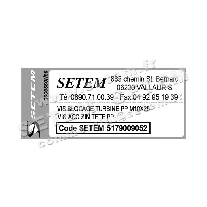 5179009052-VIS BLOCAGE TURBINE PLASTIFER PP M10X25 VIS ACC ZIN TETE PP 3