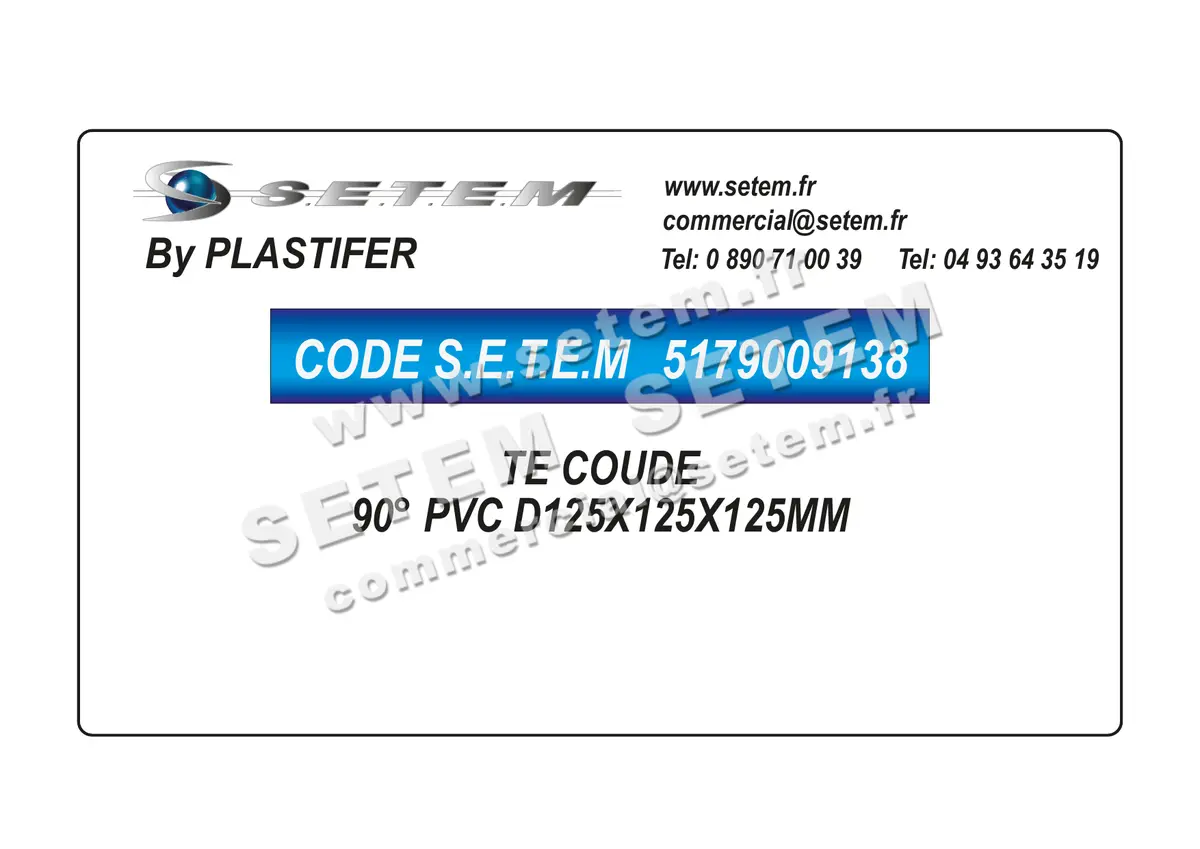5179009138-TE COUDE 90° PVC D125X125X125MM PLASTIFER