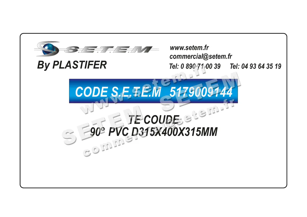 5179009144-TE COUDE 90° PVC D315X400X315MM PLASTIFER