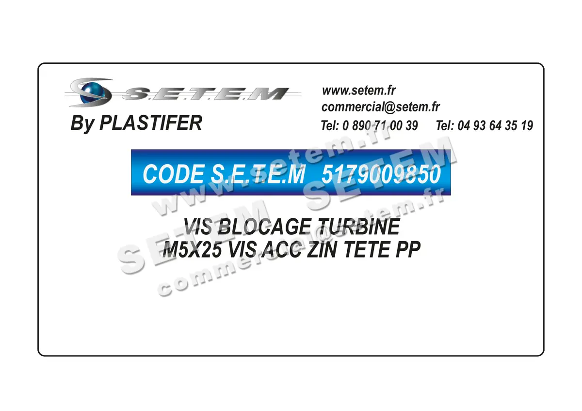 5179009850-VIS BLOCAGE TURBINE PLASTIFER M5X25 VIS ACC ZIN TETE PP 2