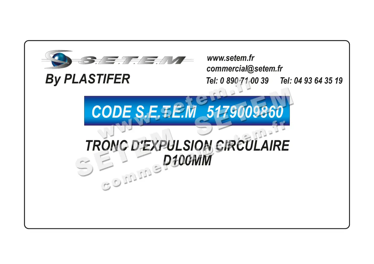5179009860-TRONC D'EXPULSION CIRCULAIRE D100MM PLASTIFER