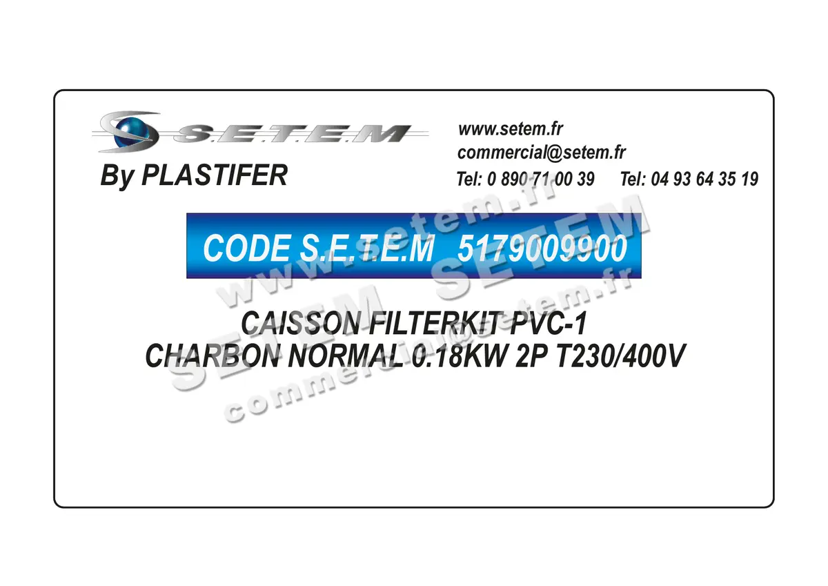 5179009900-CAISSON PLASTIFER FILTERKIT PVC-1 CHARBON NORMAL 0.18KW 2P T230/400V