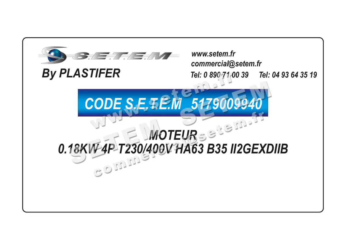 5179009940-MOTEUR PLASTIFER 0.18KW 4P T230/400V HA63 B35 II2GEXDIIB