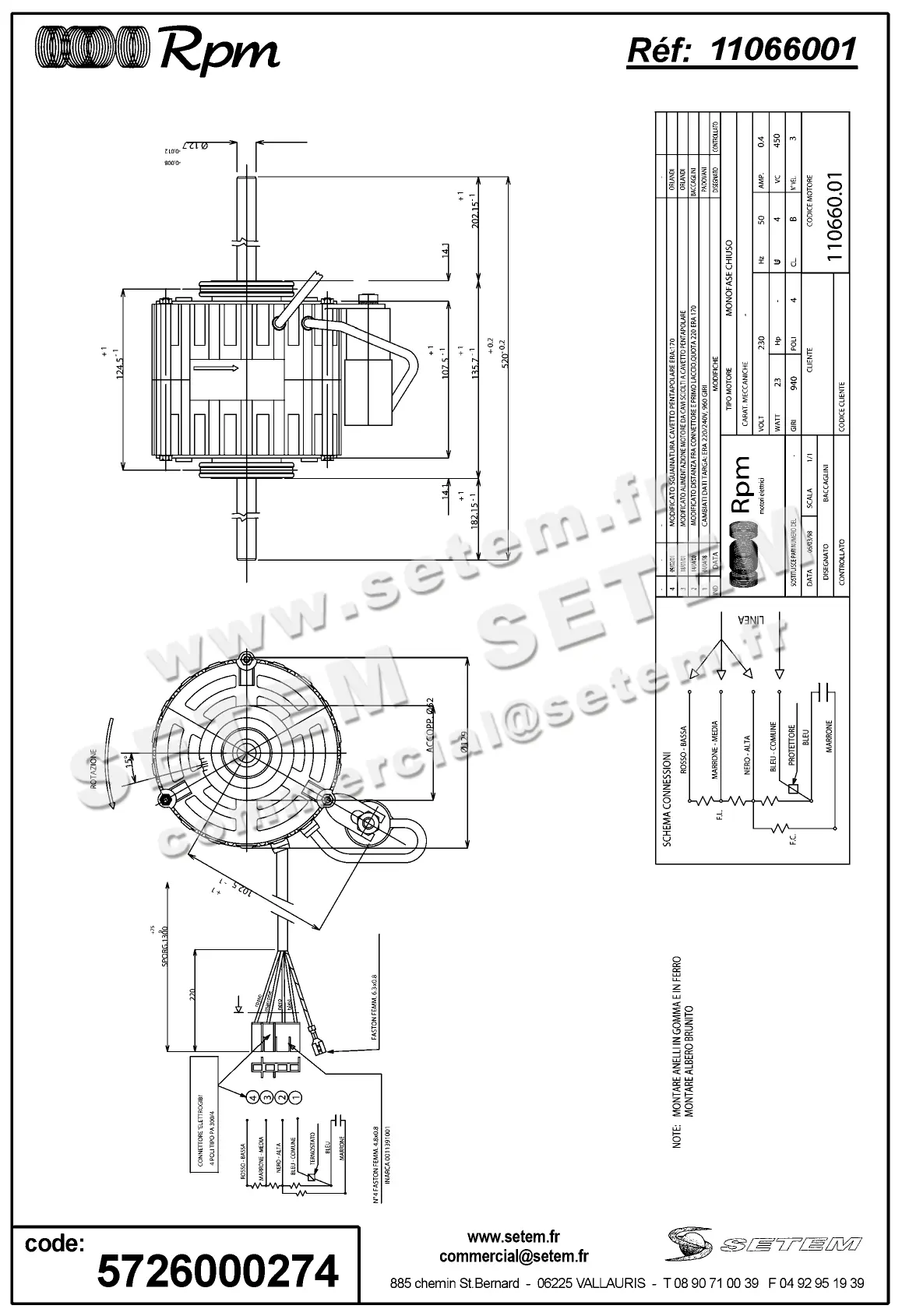 5726000274-MOTEUR RPM 11066001 "6550310" "9105417" 2