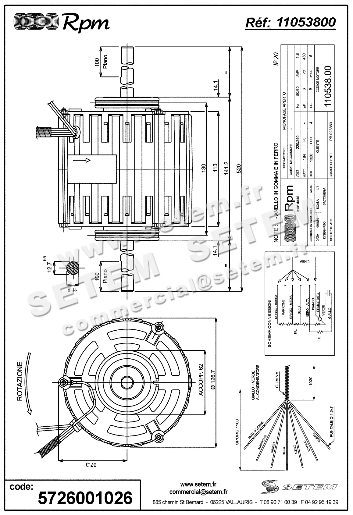 5726001026-MOTEUR RPM 11053800 "PB023863" 2