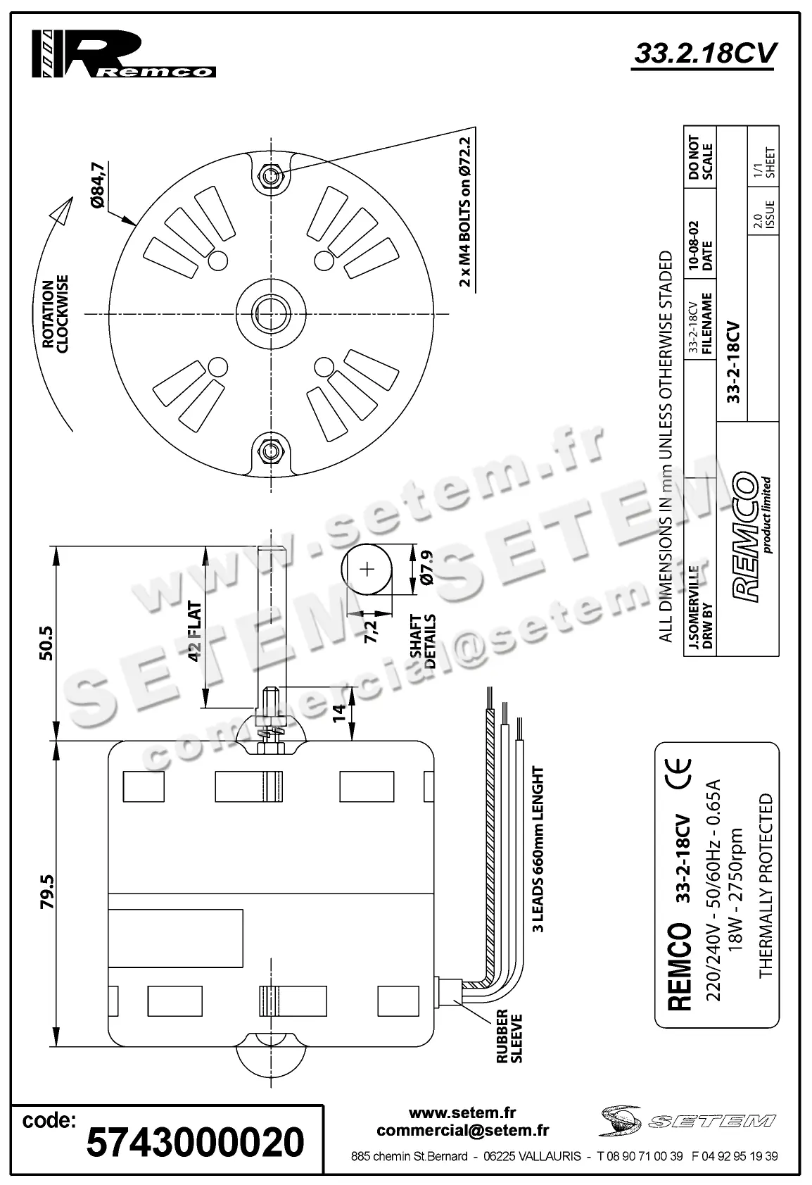 5743000020-MOTEUR REMCO 33.2.18CV *AA1P6515K* 2