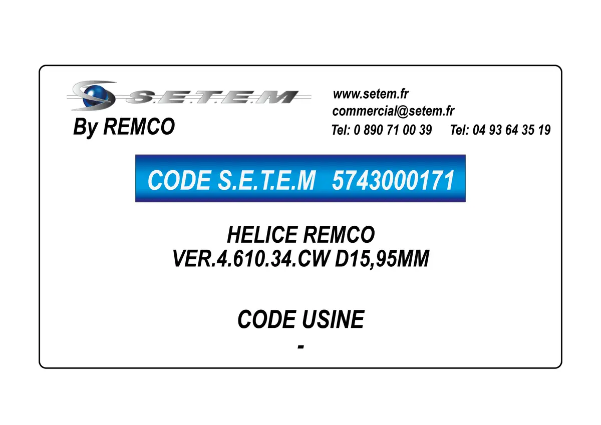 5743000171-HELICE VER.4.610.34.CW D15,95MM REMCO