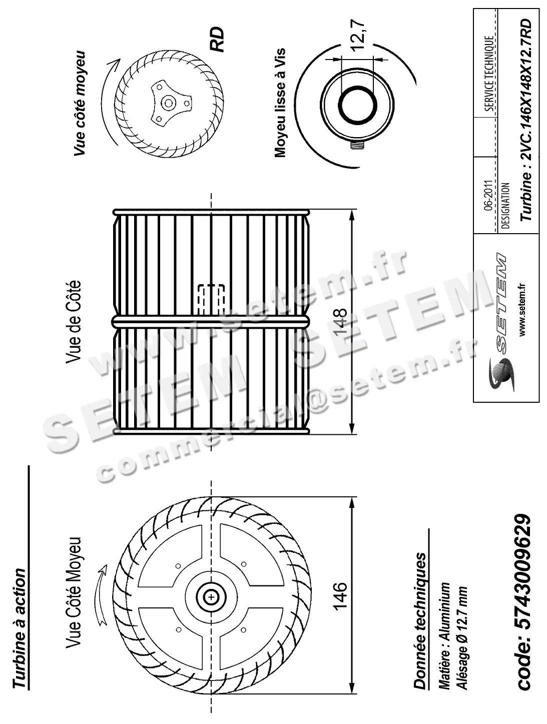 5743009629-TURBINE REMCO 2VC.146X148X12.7RD ALU VIS 2