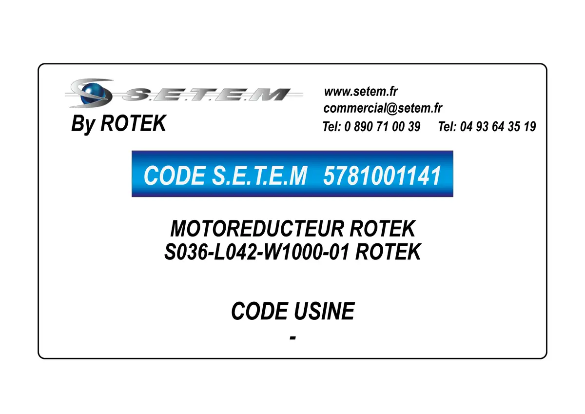 5781001141-MOTOREDUCTEUR S036-L042-W1000-01 ROTEK