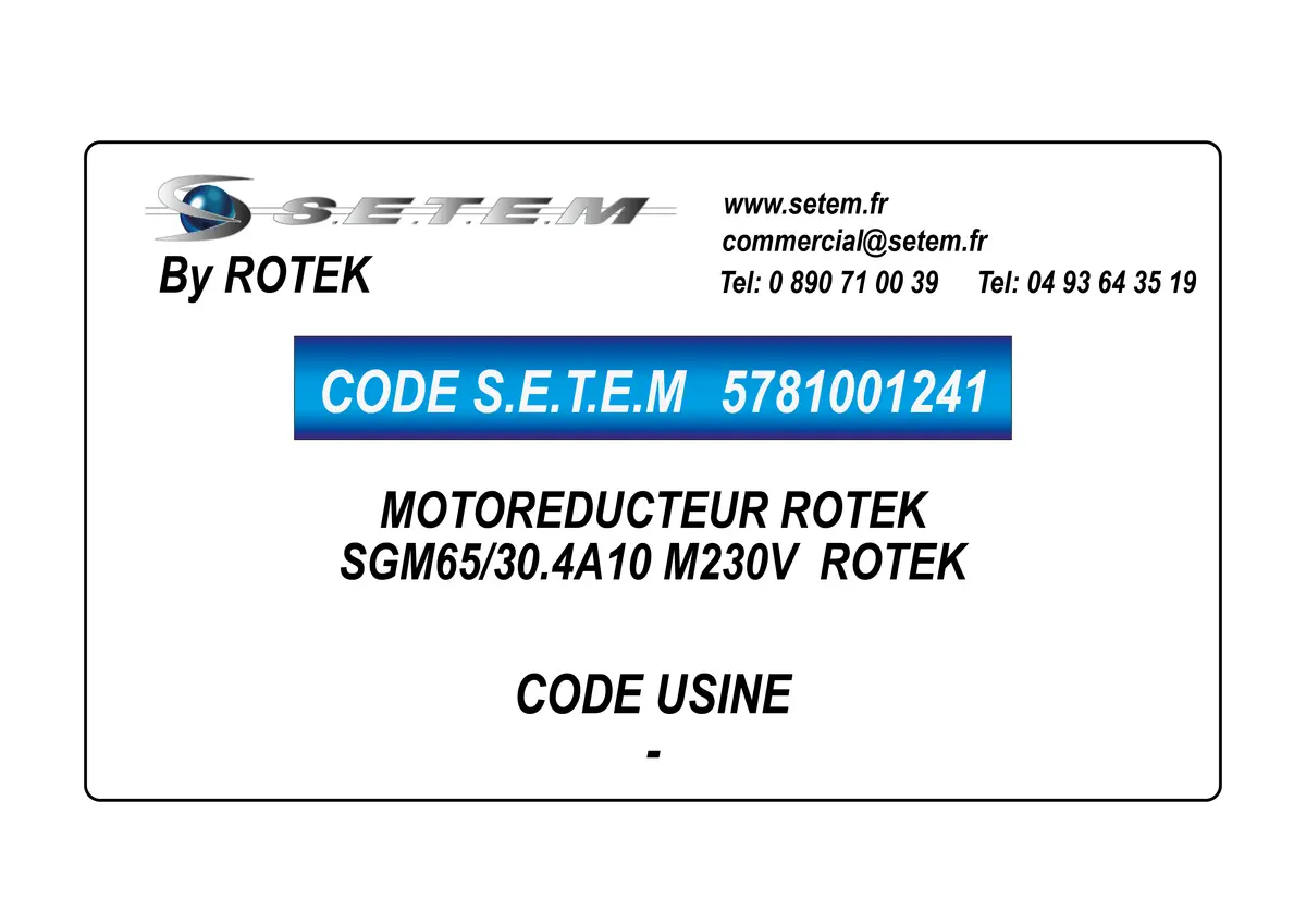 5781001241-MOTOREDUCTEUR SGM65/30.4A10 M230V ROTEK
