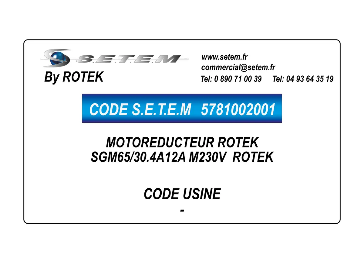 5781002001-MOTOREDUCTEUR SGM65/30.4A12A M230V ROTEK