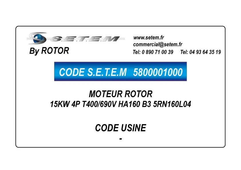 5800001000-MOTEUR ROTOR 15KW 4P T400/690V HA160 B3 5RN160L04