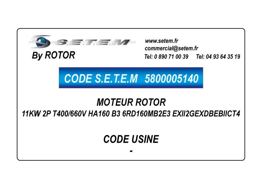 5800005140-MOTEUR ROTOR 11KW 2P T400/660V HA160 B3 6RD160MB2E3 EXII2GEXDBEBIICT4