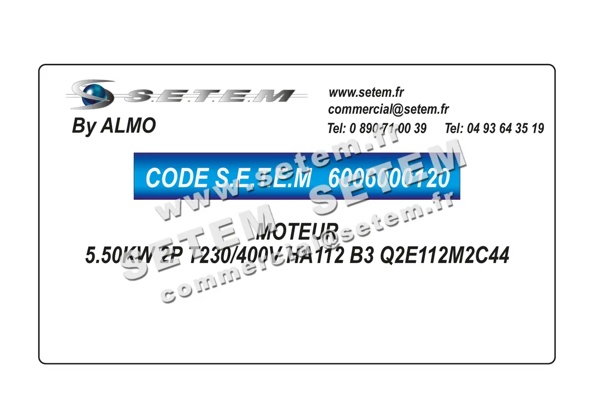 6006000120-MOTEUR ALMO 5.50KW 2P T230/400V HA112 B3 Q2E112M2C44 4