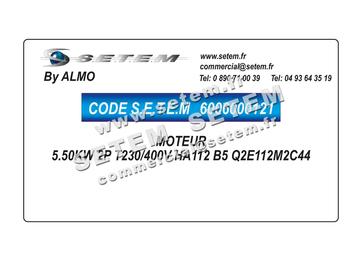 6006000121-MOTEUR ALMO 5.50KW 2P T230/400V HA112 B5 Q2E112M2C44