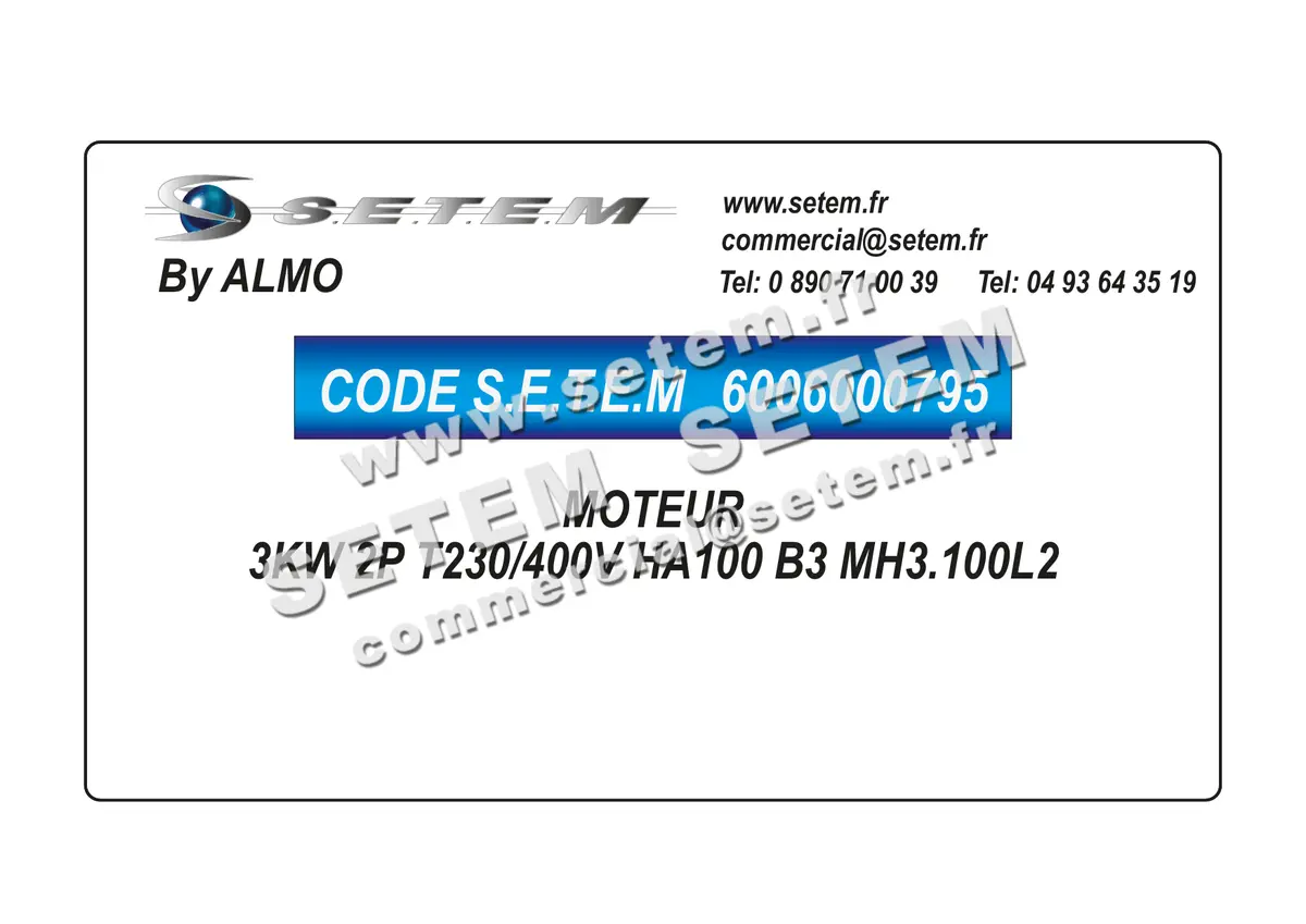 6006000795-MOTEUR ALMO 3KW 2P T230/400V HA100 B3 MH3.100L2