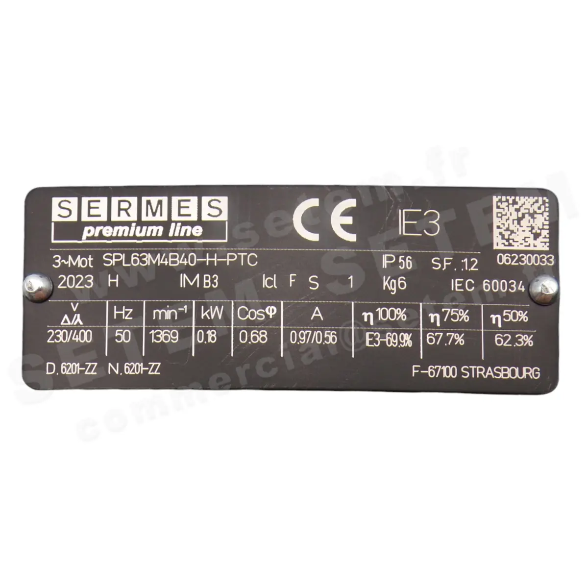 6006001020-MOTEUR SERMES 0.18KW 4P T230/400V HA63 B3 SPL63M4B40-H-PTC