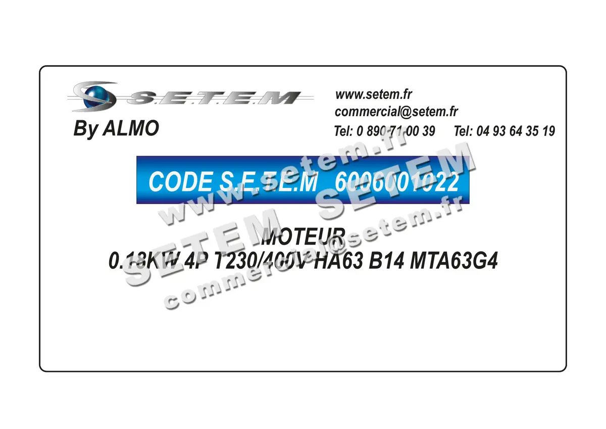 6006001022-MOTEUR ALMO 0.18KW 4P T230/400V HA63 B14 MTA63G4 2