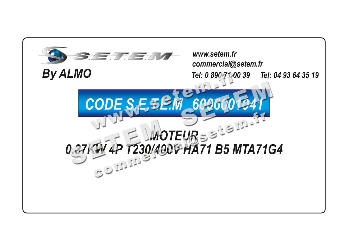 6006001041-MOTEUR ALMO 0.37KW 4P T230/400V HA71 B5 MTA71G4 4