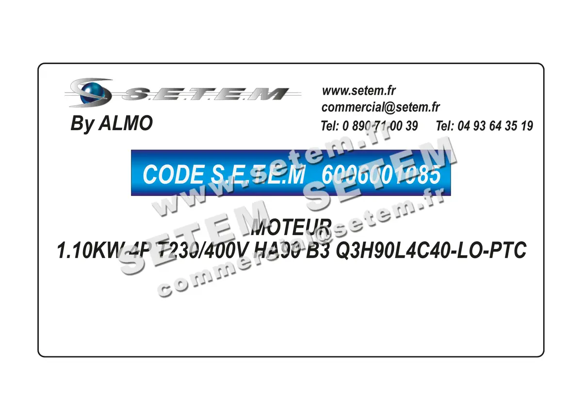 6006001085-MOTEUR ALMO 1.10KW 4P T230/400V HA90 B3 Q3H90L4C40-LO-PTC