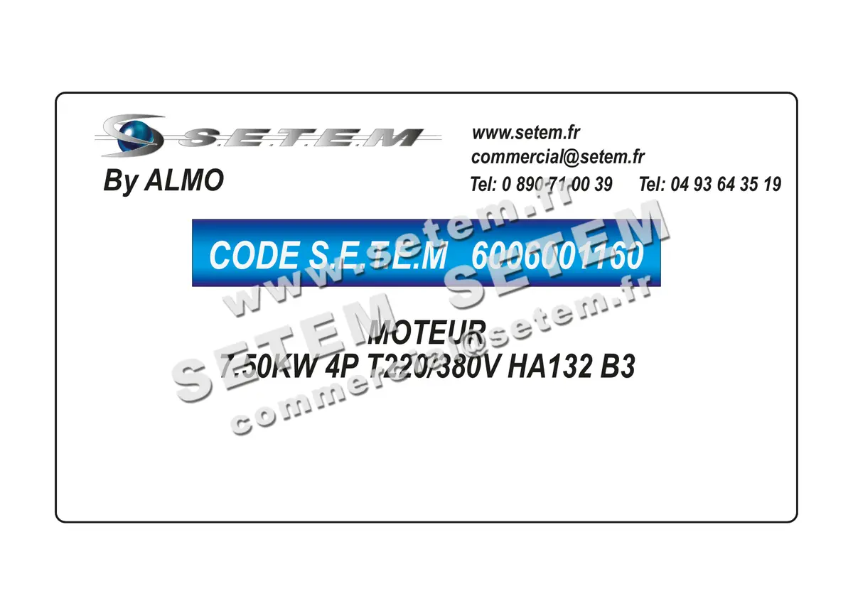 6006001160-MOTEUR ALMO 7.50KW 4P T220/380V HA132 B3