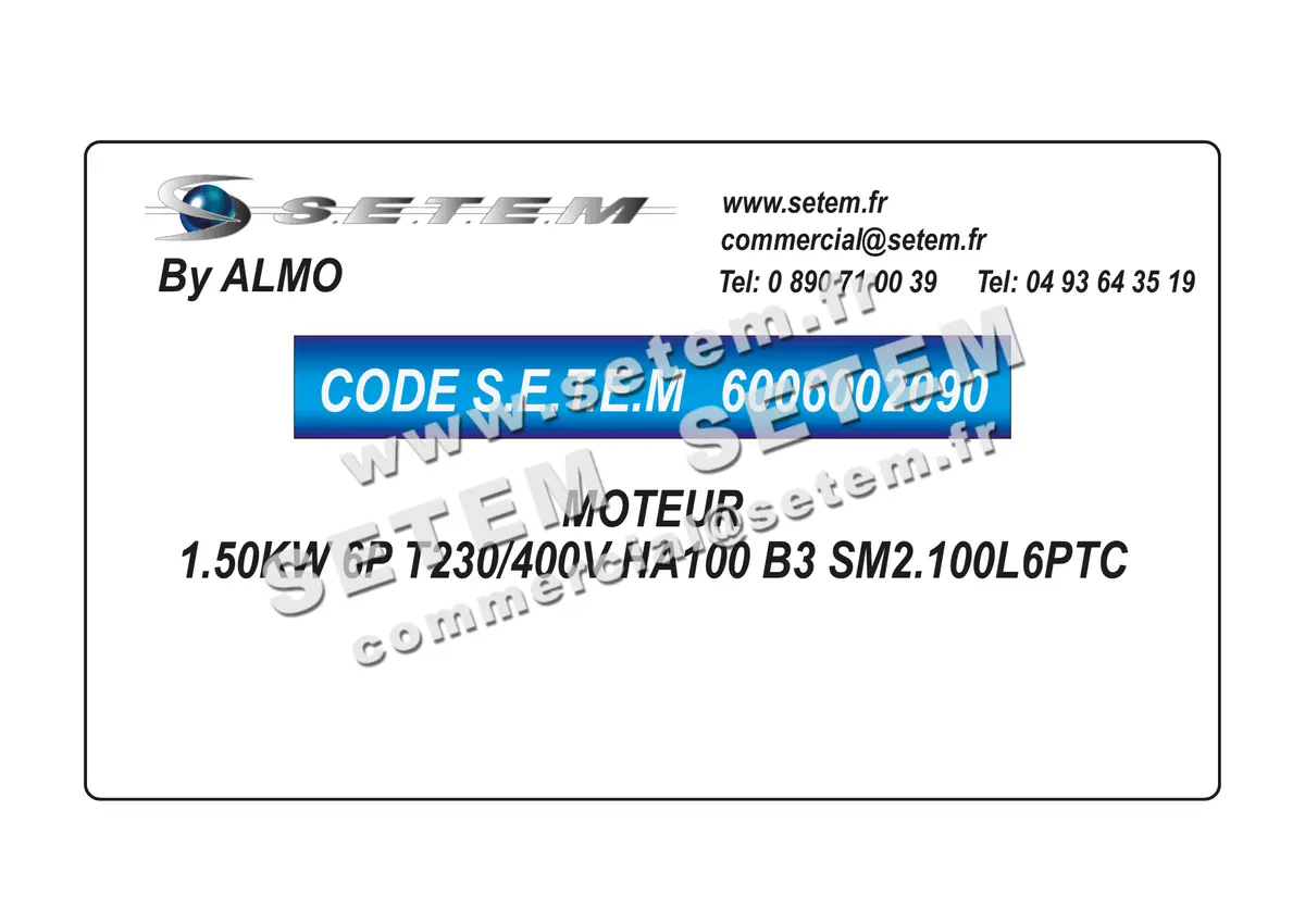 6006002090-MOTEUR ALMO 1.50KW 6P T230/400V HA100 B3 SM2.100L6PTC 4