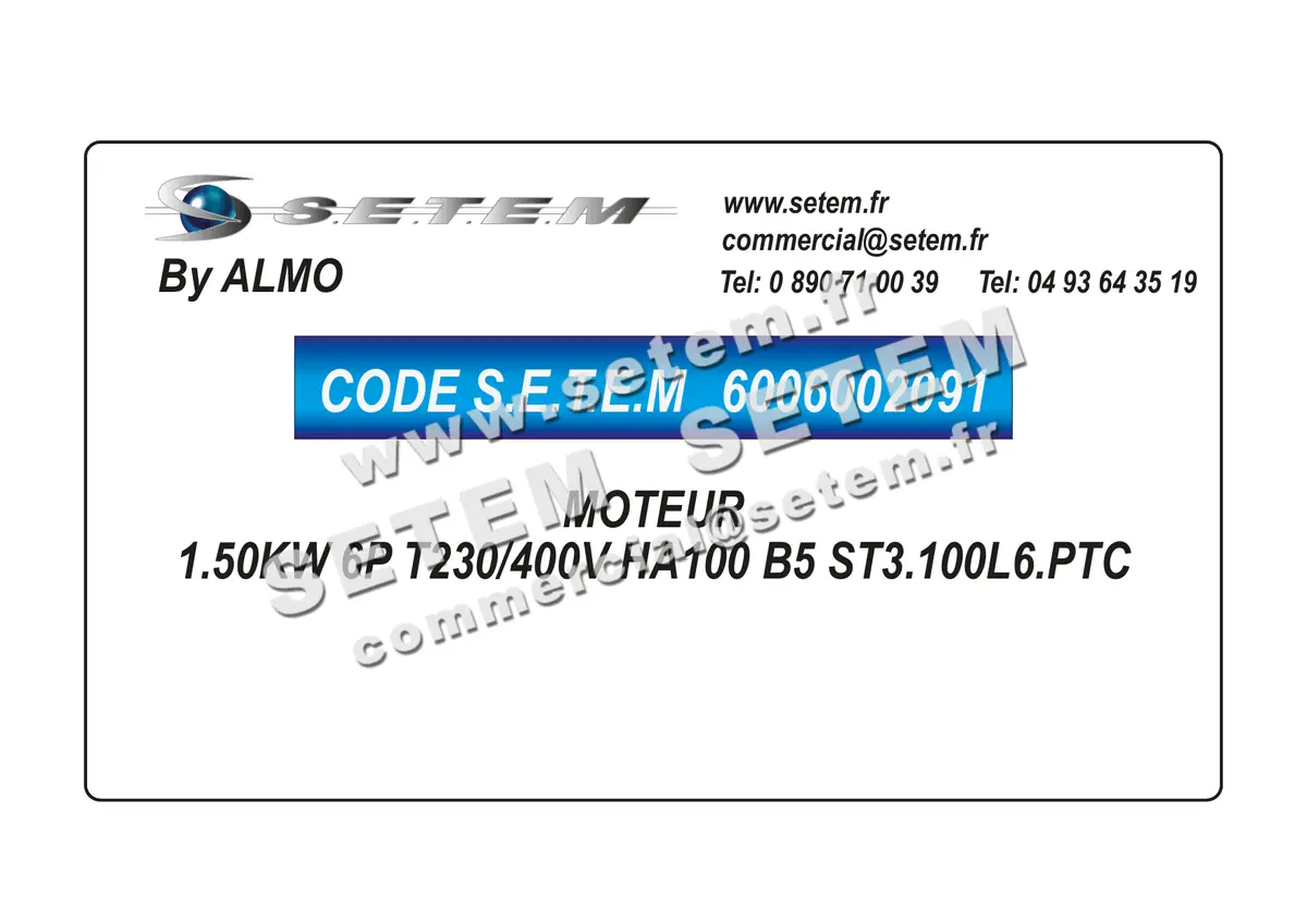 6006002091-MOTEUR ALMO 1.50KW 6P T230/400V HA100 B5 ST3.100L6.PTC 4