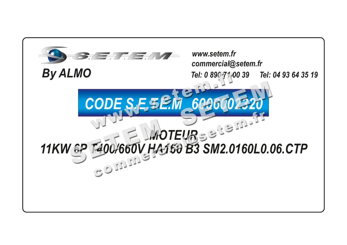 6006002320-MOTEUR ALMO 11KW 6P T400/660V HA160 B3 SM2.0160L0.06.CTP