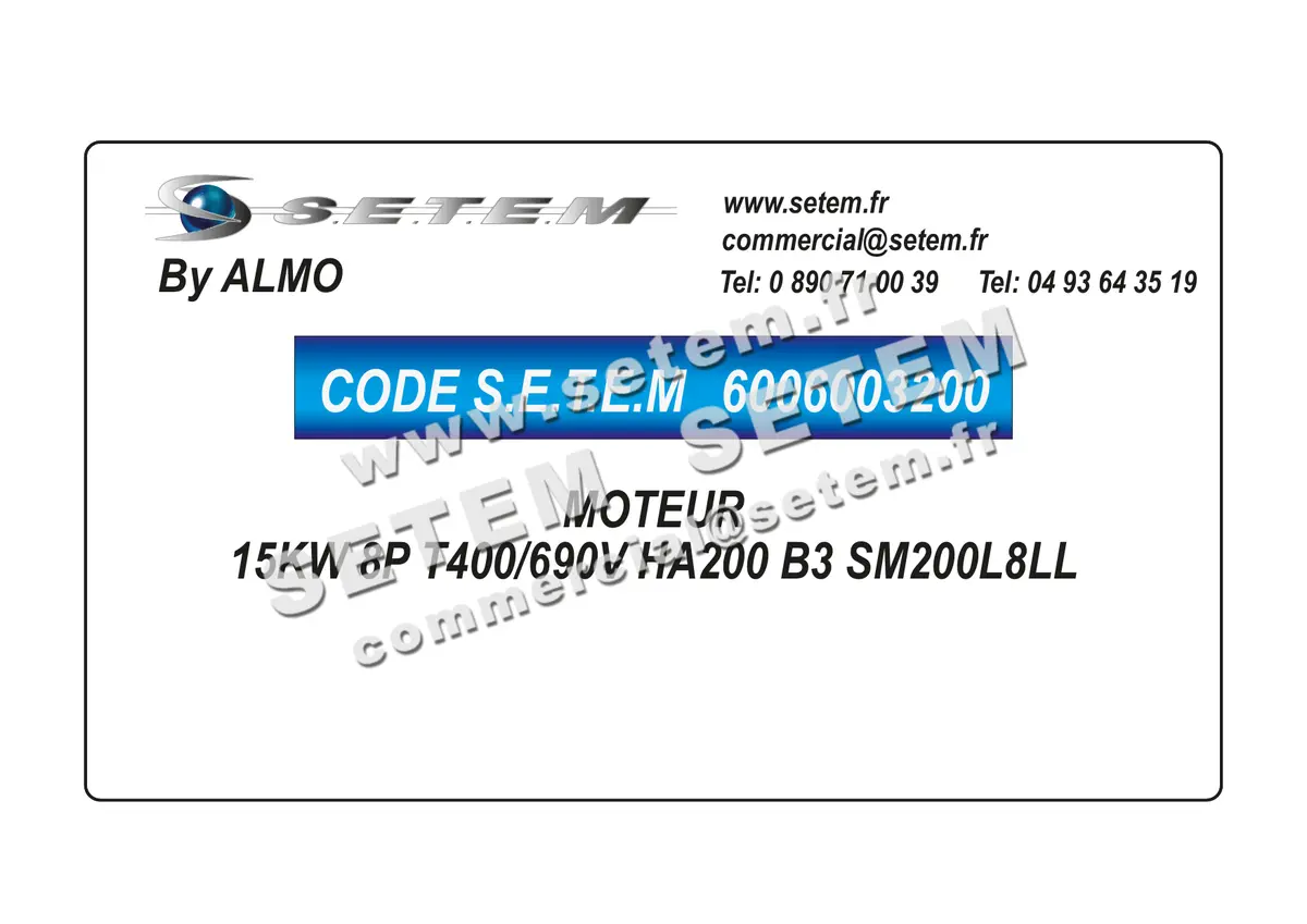 6006003200-MOTEUR ALMO 15KW 8P T400/690V HA200 B3 SM200L8LL 2