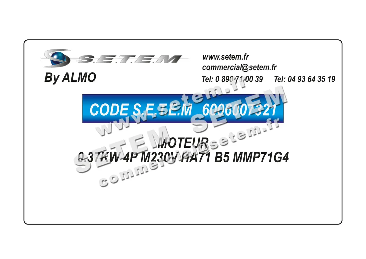 6006007321-MOTEUR ALMO 0.37KW 4P M230V HA71 B5 MMP71G4 2
