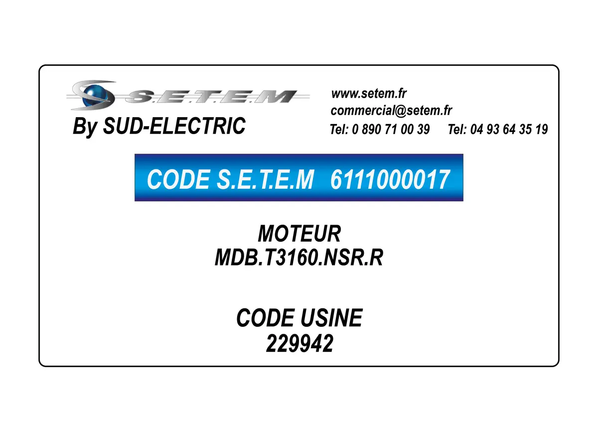6111000017-MOTEUR SUDELECTRI MDB.T3160.NSR.R *229942*