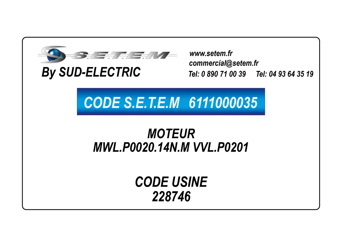 6111000035-MOTEUR SUDELECTRI MWL.P0020.14N.M VVL.P0201 *228746*