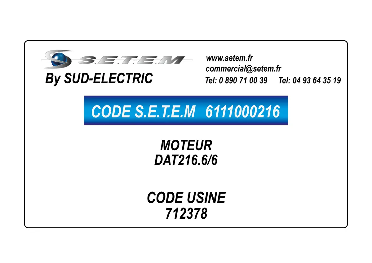 6111000216-MOTEUR SUDELECTRI DAT216.6/6 *712378*