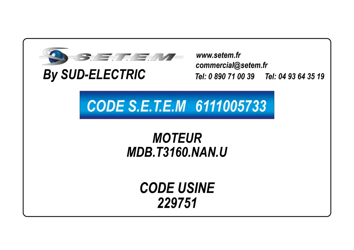 6111005733-MOTEUR SUDELECTRI MDB.T3160.NAN.U *229751*