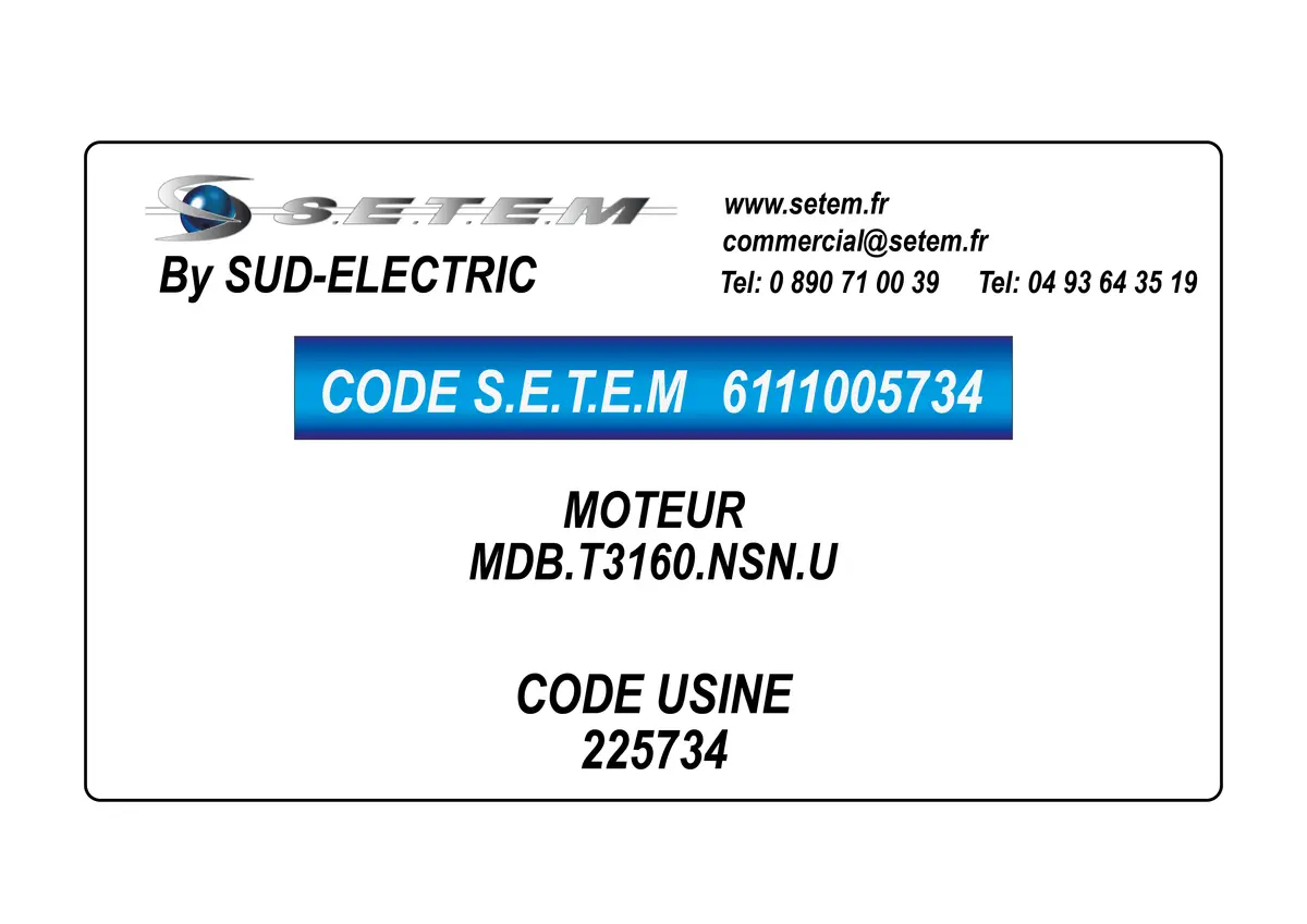6111005734-MOTEUR SUDELECTRI MDB.T3160.NSN.U *225734*
