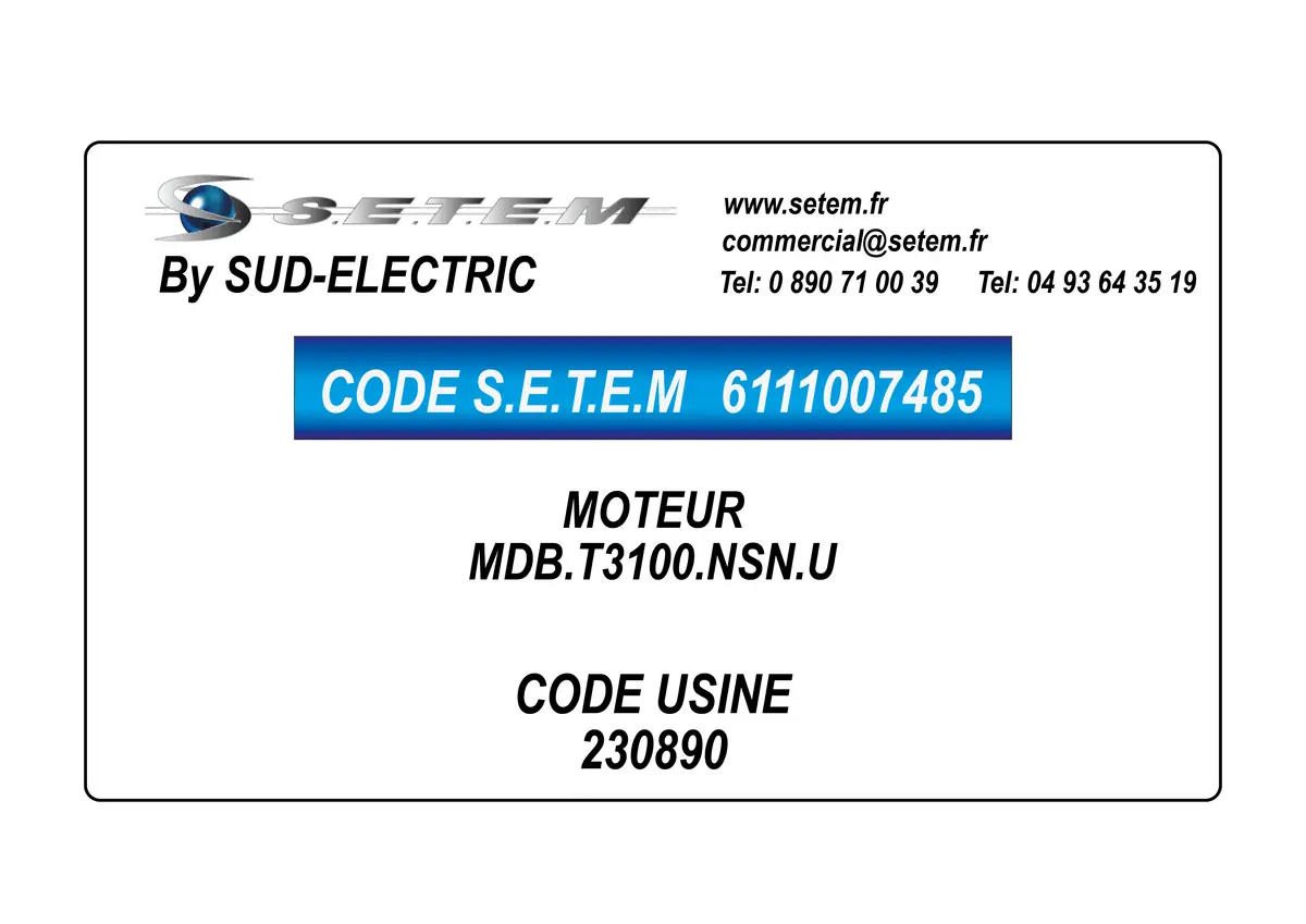 6111007485-MOTEUR SUDELECTRI MDB.T3100.NSN.U *230890*