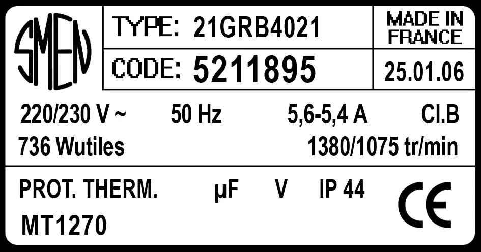 6129001895-MOTEUR SMEN 21GRB4021 "MT1270F" *5211895* 2