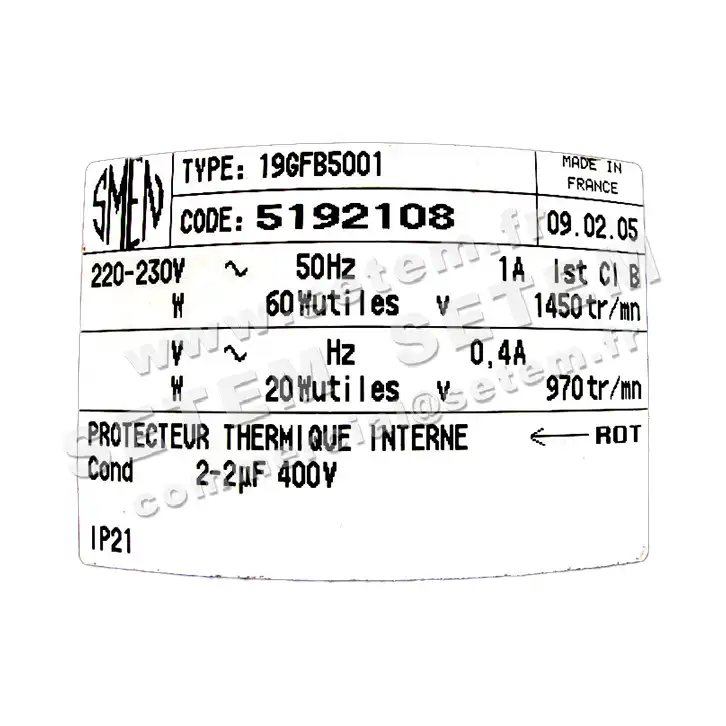 6129002108-MOTEUR SMEN 19GFB5001 *5192108* 2