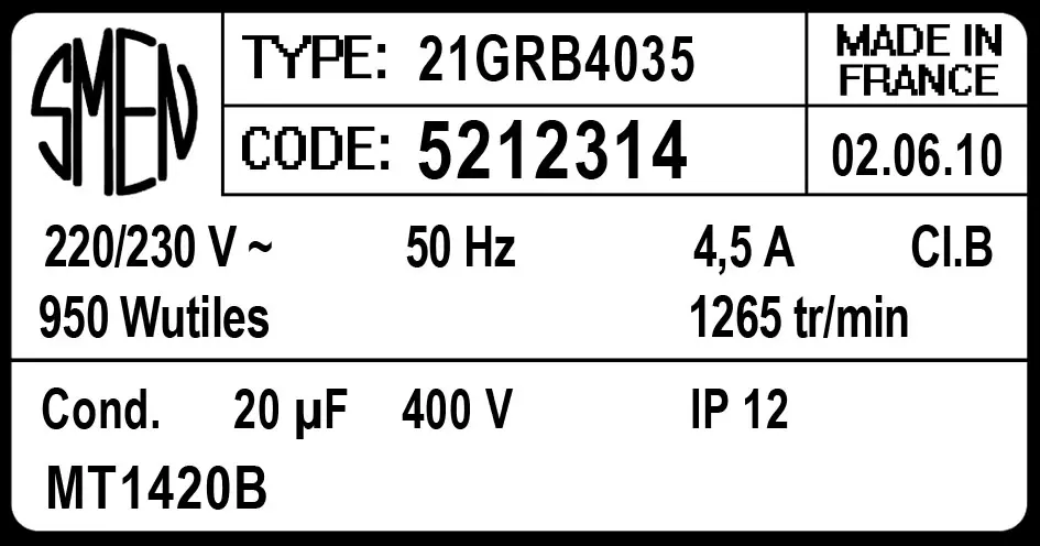 6129002314-MOTEUR SMEN 21GRB4035 "MT1420B" *5212314* 2