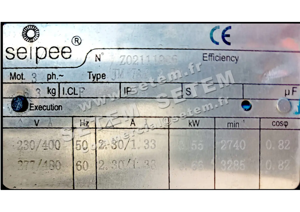 6172500040-MOTEUR SPAL 0.55KW 2P T230/400V HA71 B3 JM71B2B3