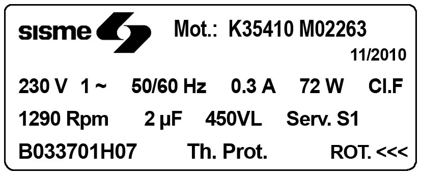 6185000617-MOTEUR SISME K35410MO2263 "B033701H07" 2