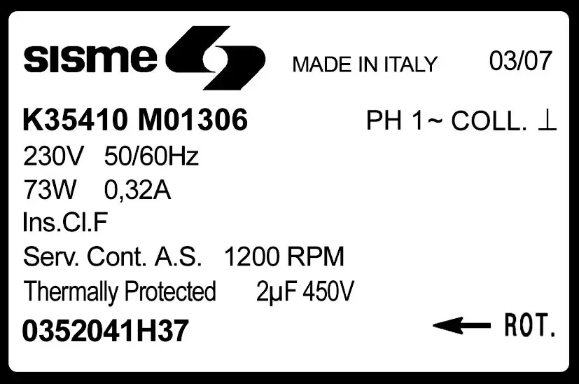 6185001306-MOTEUR SISME K35410M01306 "0352041H37" 2