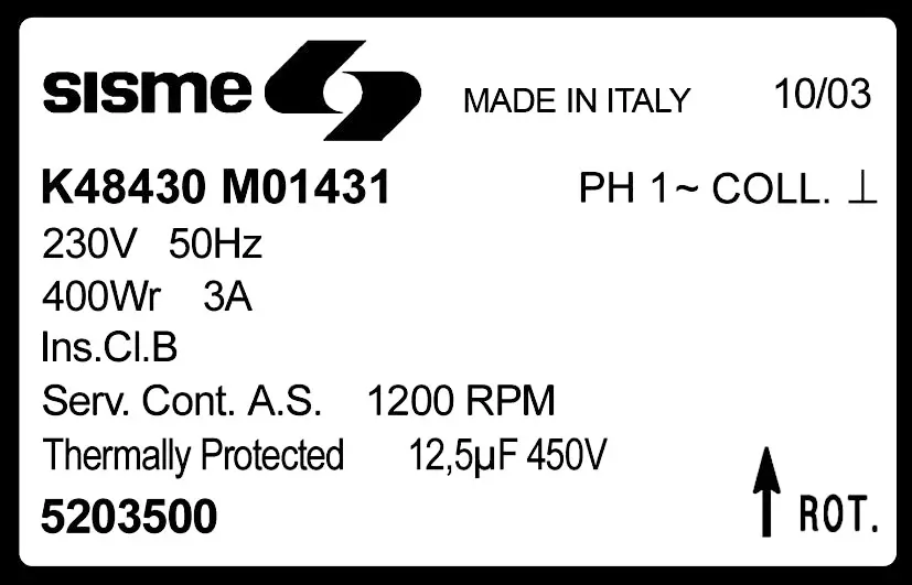 6185001431-MOTEUR SISME K48430M01431 "5203500" 2