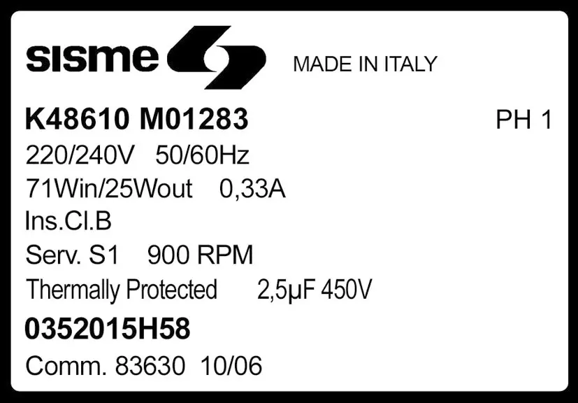 6185002022-MOTEUR SISME K48610MO1283 "0352015H58" 2
