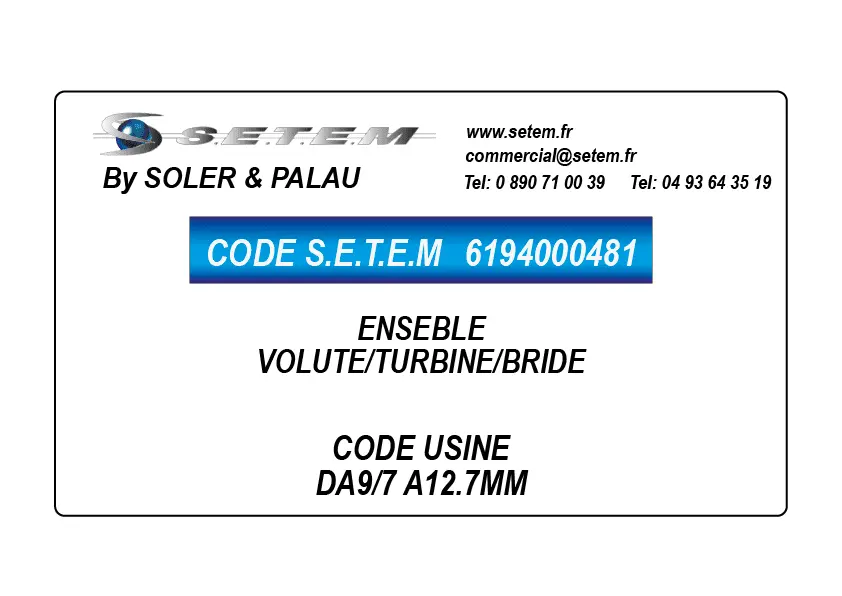 6194000481-ENSEMBLE VOLUTE/TURBINE SP /BRIDE *DA9/7 A12.7MM*