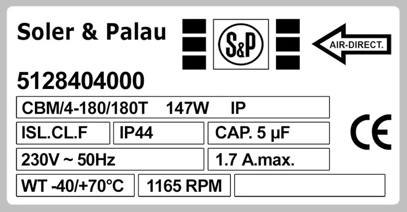 6194001002-VENTILATEUR S&P CBM/4.180/180T 147W 4P M230V 1V MAB/4.530TR *5128404000* 2